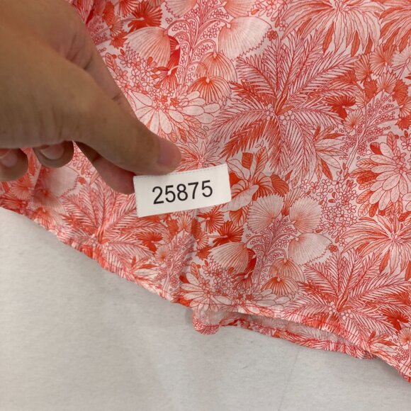 Tommy Bahama Large Red White Floral Puff Sleeve Button Down Blouse Feminine - Picture 11 of 11
